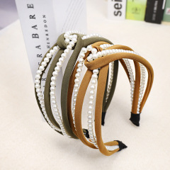 Vintage custom hair accessories fabric knot elastic pearl hair band