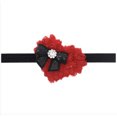 New arrival heart shape with lace newborn baby kids red knot bow headband for girls hair band
