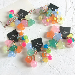 2020 summer cute 5pcs/set candy color heart flowers girls elastic acrylic baby hair ties with card 2020 summer cute 5pcs/set candy color heart flowers girls elastic acrylic baby hair ties with card