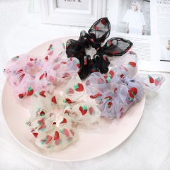 Summer hot sale strawberry pattern yarn elastic rabbit ear hair scrunchies for girls hair accessories