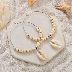 Round gold big hoop bead sea shell earrings for women 2019 new fashion