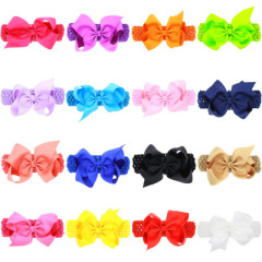 Amazon bulk sale13 style pure color grid bow knot hair band for baby kids hair accessories