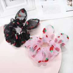 Summer hot sale strawberry pattern yarn elastic rabbit ear hair scrunchies for girls hair accessories Summer hot sale strawberry pattern yarn elastic rabbit ear hair scrunchies for girls hair accessories