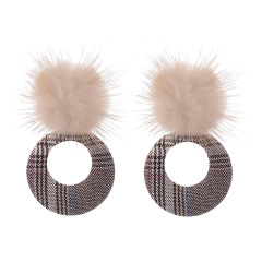 Autumn And Winter lattice circle plush fur ball eardrop earrings for women jewelry