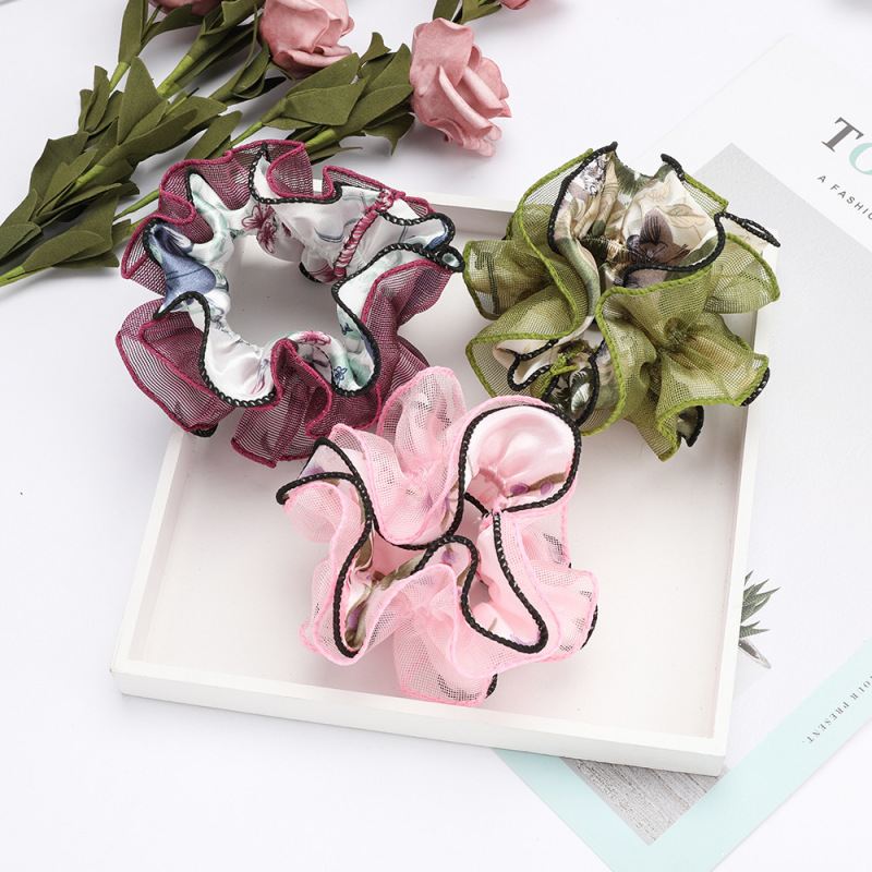 Summer Multi-layer pattern simulation silk lace flower elastic Hair Scrunchies for girls Summer Multi-layer pattern simulation silk lace flower elastic Hair Scrunchies for girls