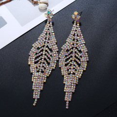 European and American hot sale leaf alloy rhinestone wholesale crystal earring