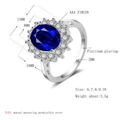 White Gold Plated Zirconia Prong Setting Round Cut Blue Sapphire Engagement Ring
