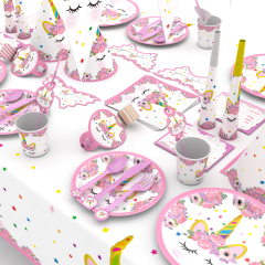 Wholesale China Merchandise Birthday Decorations All In One Guests Tableware Rainbow Unicorn Party Supplies Pack