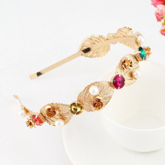 New wedding fancy hairbands women metal pearl hair hoop rhinestone baroque headband