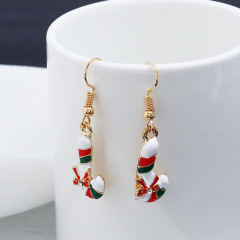 wholesale rhinestone alloy oil drip paint Christmas cane lady women hook earrings