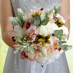 China Wholesale Custom Head Bridal Hand Holding Flower Flowers Artificial Rose Wedding Bouquet for Bridal