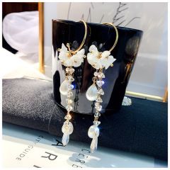 fashion jewelry women flower faux pearl crystal long tassel earrings for party or wedding