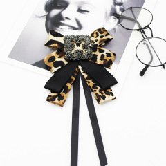 INS amazon korean latest fashion girls Fabric Canvas Corsage Collar Necktie animal leopard brooches bow tie