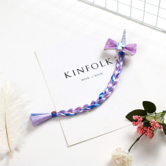 Fancy girls barrette kid hair extens clip unicorn hair bows glitter