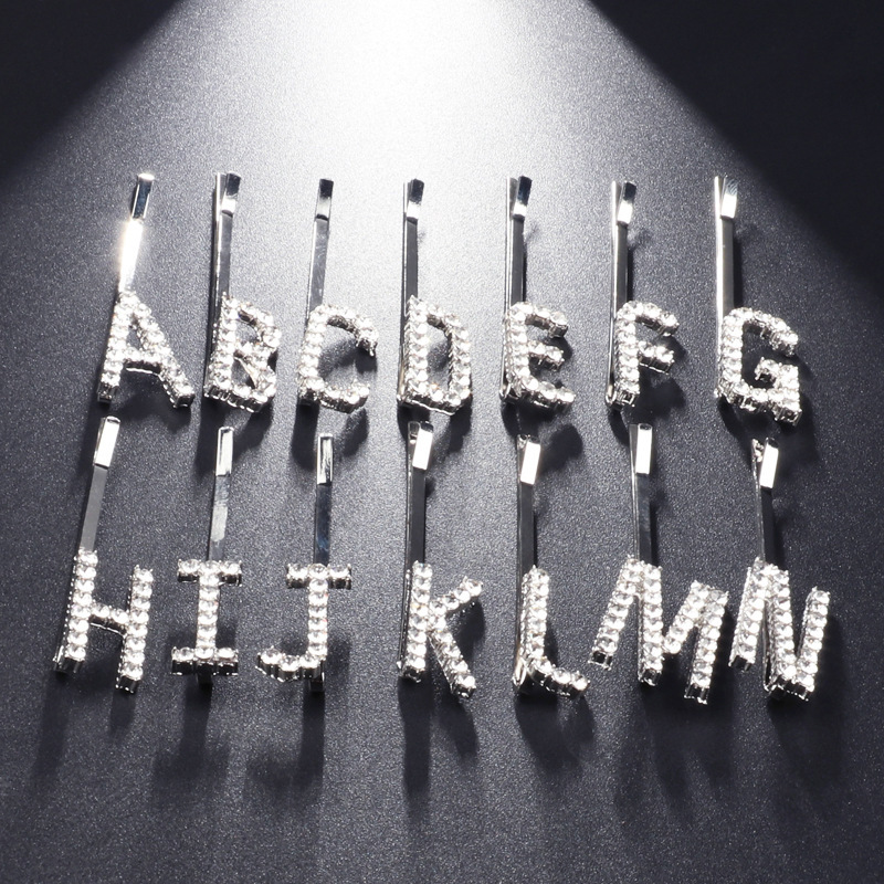 New hair accessories women single letter hair clip crystal rhinestone hair pins with words