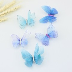 New style children's 6cm double tulle butterfly ribbon duckbill hair clips for girls