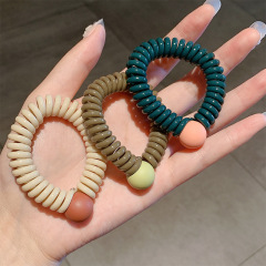 custom ins eco-friendly girl korean beads scrunchy elastic telephone cord spiraled hair ties for women