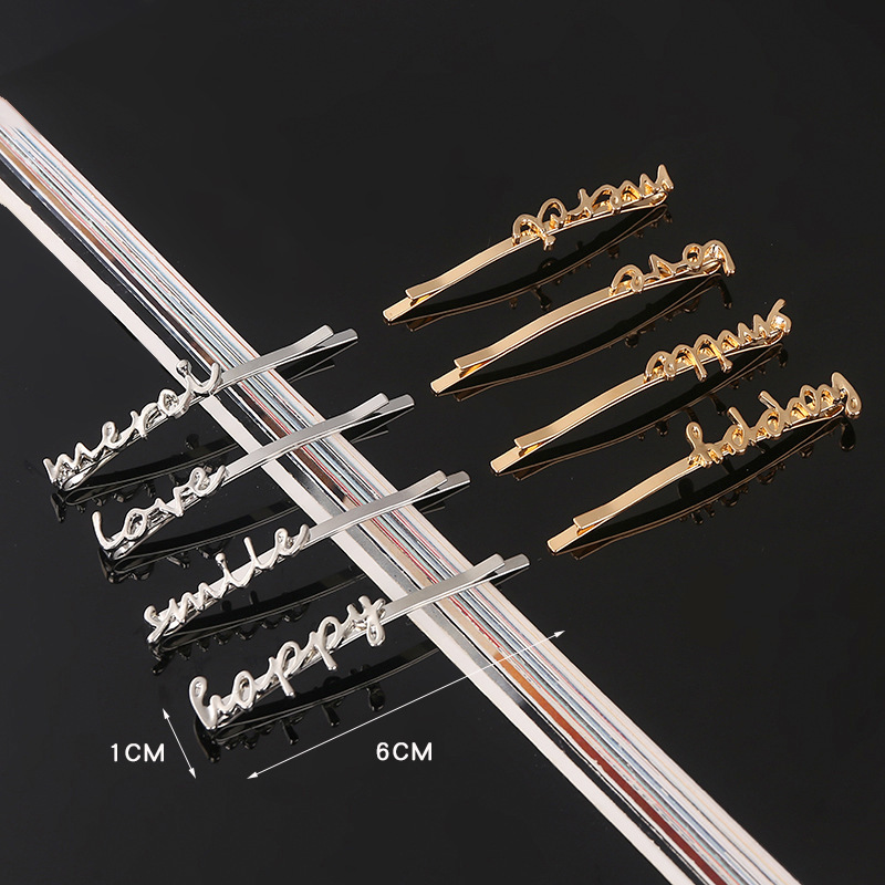 Girls Silver Gold Letters Metal Hair Pin Accessories Fashion Korean Hair Clip Girls Silver Gold Letters Metal Hair Pin Accessories Fashion Korean Hair Clip