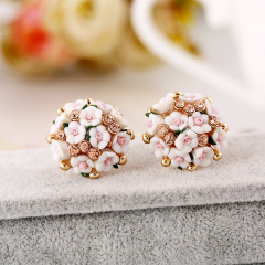 Korean Fashion women personality rhinestone cute rose flower stud earring