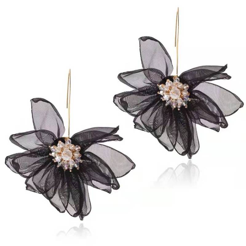custom wholesale factory online shopping fabric beaded long big large lace flower earrings with fabric flowers custom wholesale factory online shopping fabric beaded long big large lace flower earrings with fabric flowers