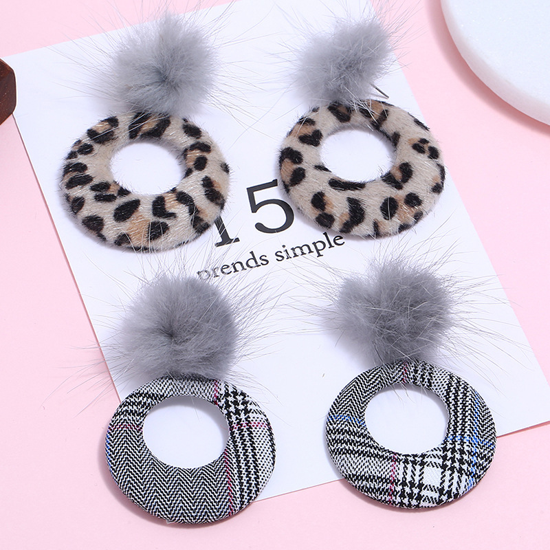 Autumn And Winter lattice circle plush fur ball eardrop earrings for women jewelry