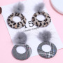 Autumn And Winter lattice circle plush fur ball eardrop earrings for women jewelry