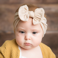 High Quality Newborn Baby Girls Plain Elastic Wide Nylon Bow Headband