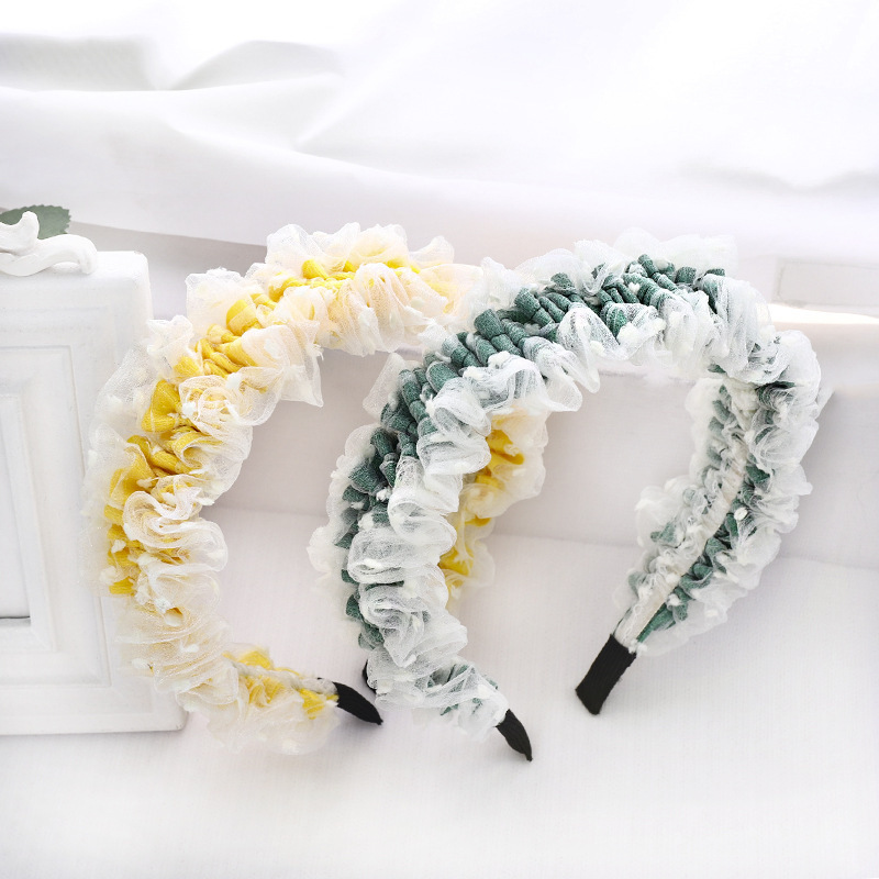 Women Summer New Fashion Hair Accessories Custom Lace designer pleated headband