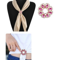 amazon korean luxury fashion alloy circle round girls bling rhinestone crystal hijab scarf ring buckle brooches for women lady