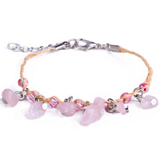 Wholesale pink green natural stone Gravel straw cowrie shell bracelet
