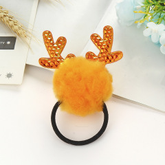 Korean New girls ball sequined antlers plush elastic hair ties for kids