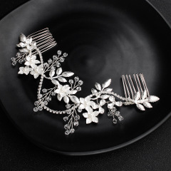 Handmade Rhinestone rose leaf bridal Hair Accessories wedding hair comb