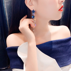 long tassel earrings s925 silver needle star rhinestone zircon pentagram earrings long tassel earrings s925 silver needle star rhinestone zircon pentagram earrings