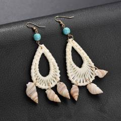 Customized personalized fashion design sea shell and bamboo earrings hoops for women