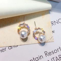 New design S925 silver needle crystal alloy pearl studs earring for women