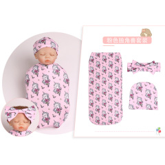 wholesale custom cute fabric printing animal unicorn fruit kids hairband hat sets bag sleep for baby