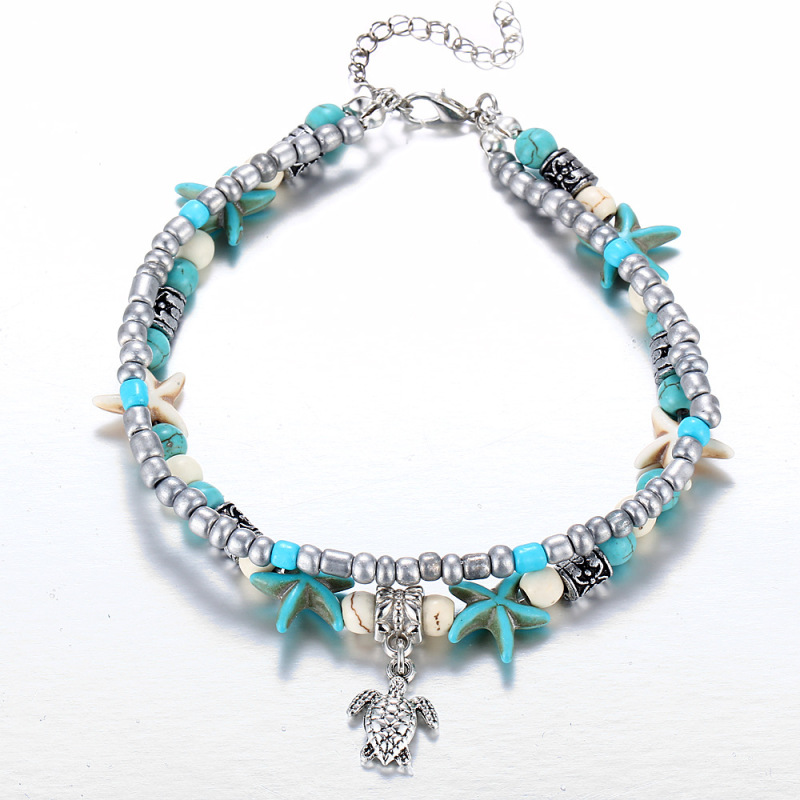 fancy Ins Amazon top sell Cheap Jewelry Chain Layer Rhinestone Bangle ocean shell turtle anklets