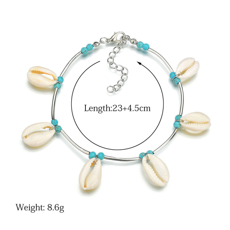 2019 summer hot sale jewelry blue beads summer beach sea shell anklet for ladies