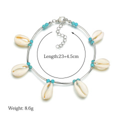 2019 summer hot sale jewelry blue beads summer beach sea shell anklet for ladies