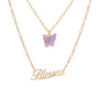 wholesale Amazon ins hot Popular two layer English Letter Butterfly necklace for women