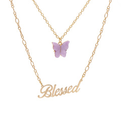 wholesale Amazon ins hot Popular two layer English Letter Butterfly necklace for women