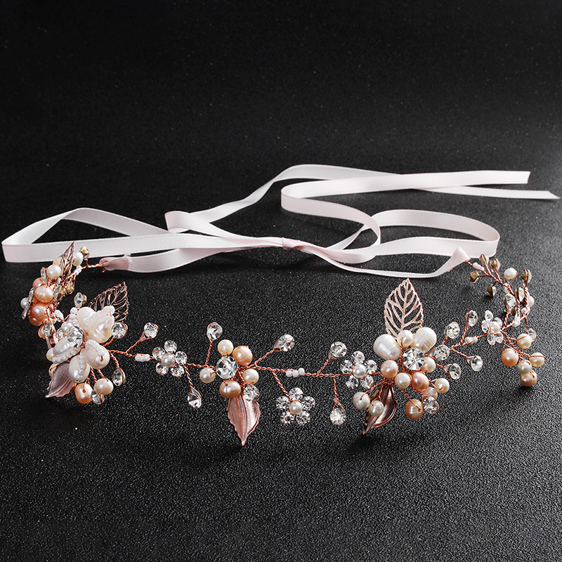 Gold Tiaras Wedding hair accessories  pearl crystal flower bridal Hairbands