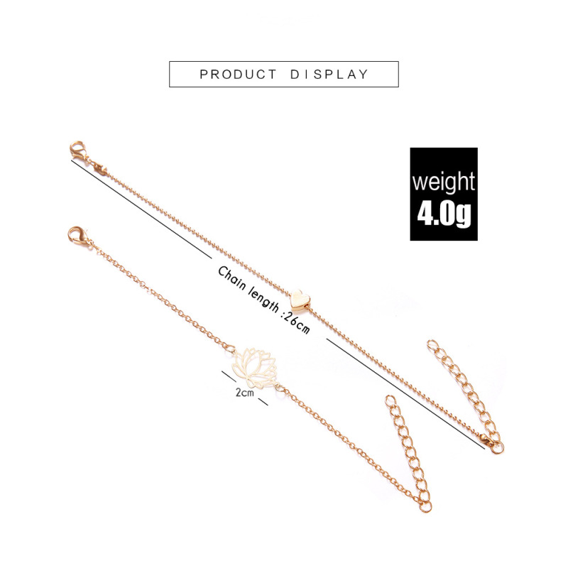 2pcs/set Female Bohemia Gold Hollow Lotus Love Heart Chain Bracelet Set 2pcs/set Female Bohemia Gold Hollow Lotus Love Heart Chain Bracelet Set