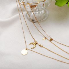 Cheap wish Amazon best seller fashion women three gold charm chocker multi layer necklace