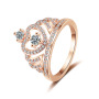 Rose Gold Plated Crown Crystal Bridal Engagement Ring  Moissanite Diamond Ring