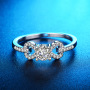 High quality 925 Sterling Silver Bow bowknot shaped Heart Stone adjustable Ring