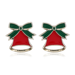 wholesale trendy women red yellow alloy paint Christmas bell stud earrings
