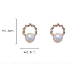 New design S925 silver needle crystal alloy pearl studs earring for women