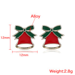 wholesale trendy women red yellow alloy paint Christmas bell stud earrings