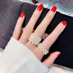Fashion trendy weaving multiple rows women jewelry elastic force pearl Rings